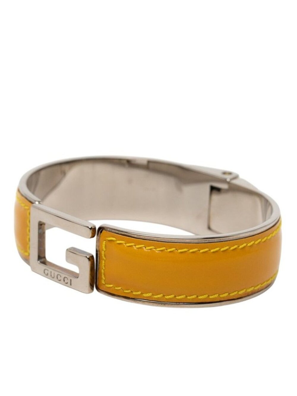 Gucci Logo Bangle Silver And Yellow Patent Leather And Metal Bracelet - Picture 2 of 5